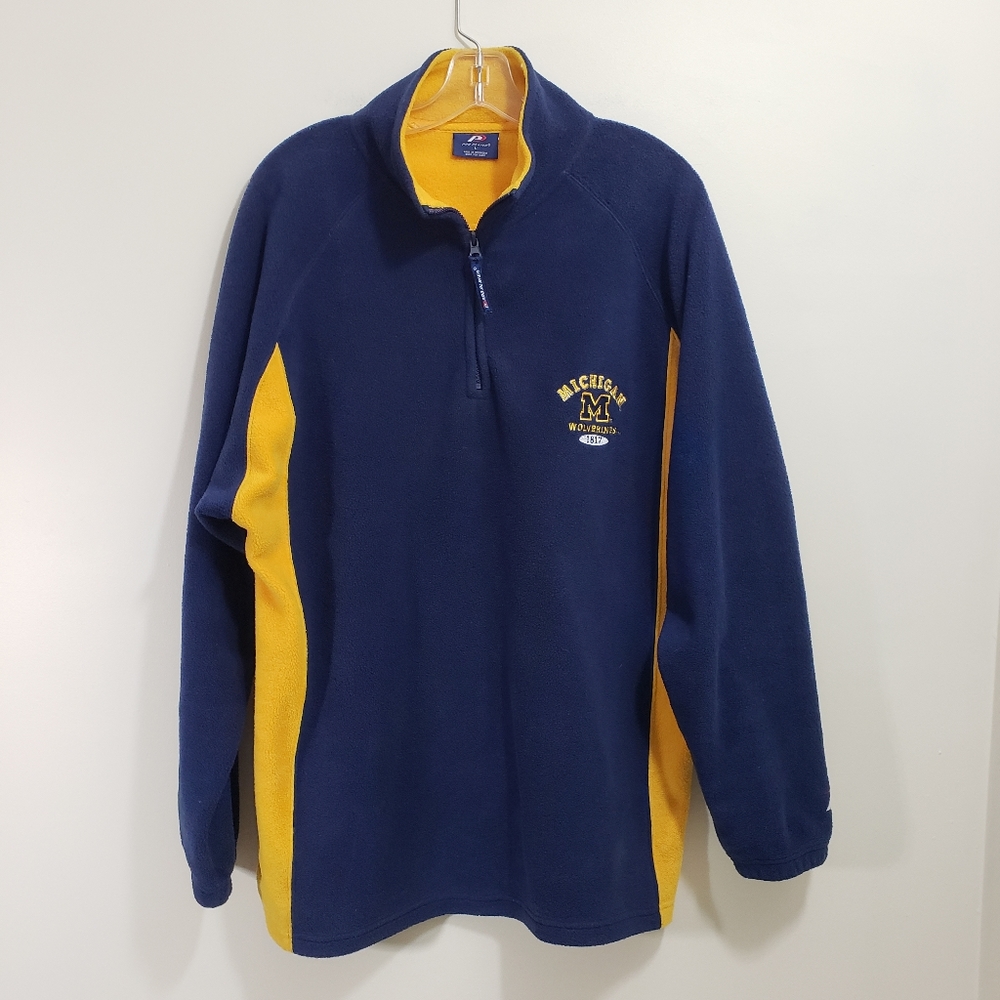 Pro Player Mens Michigan Wolverines Quarter‎ Zip Fleece Pullover Blue Yellow Lg